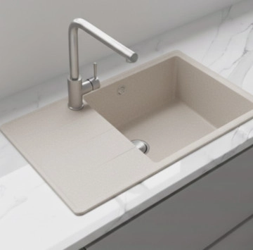 Комплект кухненска мивка и смесител бежови/Oatmetal